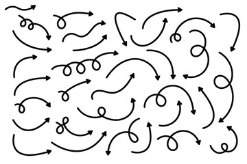 Wall Mural - curved arrows. set of vector hand drawn zigzag arrows. collection of pointers. vector illustration.
