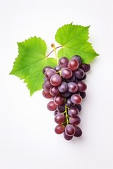 Wall Mural - Ripe fresh grape with green leaves on white background.