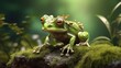Fantasy animals background - Mythical creature fairytale frog with golden scales on moss in forest