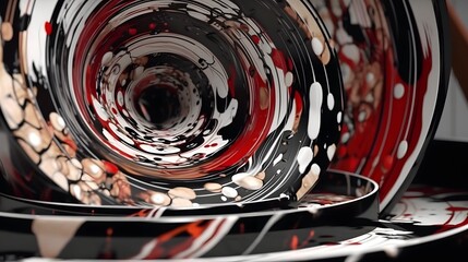 Wall Mural - Red horror vortex, wet slime saliva bio liquid, black abstract terrible background