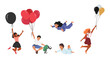 © Anna Syvak - Joyful Kids Soar With Vibrant Balloons in Sky With Laughter And Wonder. Their Carefree Flight Embodies Youth