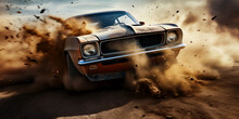 Muscle Car Driven In The Dirt Road. Generative Ai