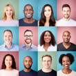 © Victor - Photo collage portrait of multiracial smiling people with different ages looking at camera. Mosaic of happy modern faces.
