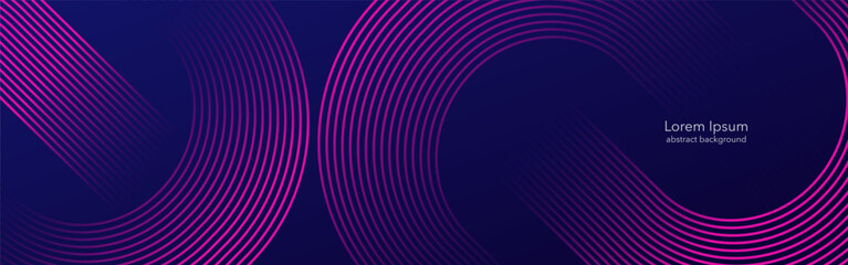 Poster - Abstract glowing geometric lines on dark blue background. Modern diagonal background of rounded lines. Future technology concept. Business background for your design. Vector illustration EPS 10