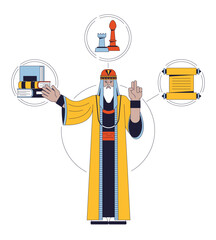 Poster - Sage archetype flat line concept vector hero illustration. Wise man with long beard 2D cartoon outline character on white for web UI design. Psychology personality editable isolated color hero image