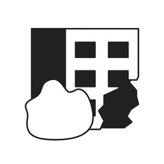 Poster - Abandoned broken house monochrome flat vector object. Damages after disaster. Editable black and white thin line icon. Simple cartoon clip art spot illustration for web graphic design