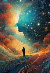 Poster - Bright color esoteric image. AI generative.