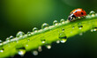 Marienkäfer auf einen nassen Grashalm