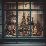 Fototapeta  - Festive Retail: Modern Christmas Window Display