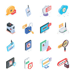 Wall Mural - Pack of Security and Cyber Attacks Isometric Icons 

