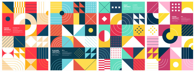 Wall Mural - abstract geometric bauhaus artwork. simple brutalism shapes collage poster. memphis pattern backgrou