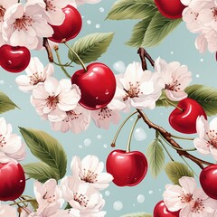 Wall Mural - Cherry tree seamless pattern