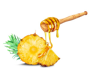 Sticker - dripping honey on a pineapple isolated on a white background