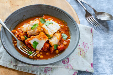 Canvas Print - Moroccan fish stew with chickpeas