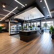 Clean retail store layout with accent lighting and tall ceilings 