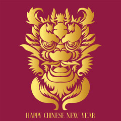 Chinese New Year 2024, the year of the Dragon, red and gold line art characters, simple hand-drawn Asian elements with craft (Chinese translation: Happy Chinese New Year 2024, year of the Dragon)