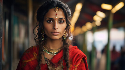 portrait sad Indian woman in the traditional dress