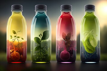 Wall Mural - Plants in glass bottles on nature background