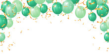 Celebration Party Banner With Green Balloons Background Vector Illustration. Card Luxury Greeting Design