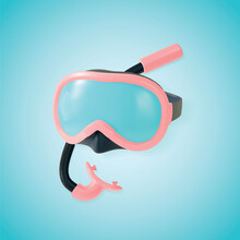 3d Pink Diving Mask And Snorkel Set Cartoon Style Scuba Dive Concept. Vector Illustration Of Diving Equipment