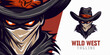 Illustrated Wild West Cowboy Logo, Mascot, and Illustration with Vector Graphics for Sport and E-Sport Gaming Teams, including a Western Bandit Mascot Head.
