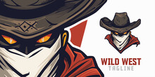 Illustrated Wild West Cowboy Logo, Mascot, Illustration, And Vector Graphics For Sport And E-Sport Gaming Teams, Showcasing A Western Bandit Mascot Head.
