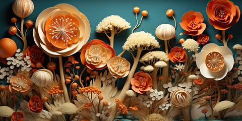 Wall Mural - AI Generated. AI Generative. Ceramic Flowers botanical mushrooms background decoration. Graphic Art