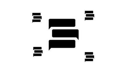 Poster - Zoom in and out animation the discussion symbol. Large black symbol in the center and four small symbols around. Seamless looped 4k animation on white background