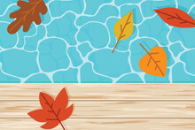 Autumn Colorful Leaves Floating In The Pool; End Of The Summer Concept - Vector Illustration