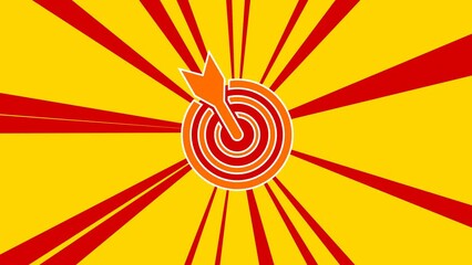 Poster - Goal symbol on the background of animation from moving rays of the sun. Large orange symbol increases slightly. Seamless looped 4k animation on yellow background