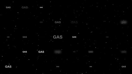 Poster - Template animation of evenly spaced gas text symbols of different sizes and opacity. Animation of transparency and size. Seamless looped 4k animation on black background with stars