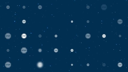 Poster - Template animation of evenly spaced stop road signs of different sizes and opacity. Animation of transparency and size. Seamless looped 4k animation on dark blue background with stars