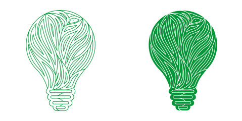 Lightbulb icon - green concept. Green energy icon. Green natural electricity. Leaf nature energy. Eco friendly lightbulb from fresh leaves, concept of Renewable Energy. 