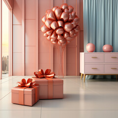 Poster - minimal digital indoors gift holidays background with a lot of copy space. A clean, modern digital background with a soft pastel palette.  Generative AI technology.