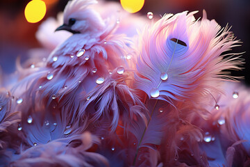 Poster - a closeup image of textured grass with blue and pink colors  Generative AI technology.