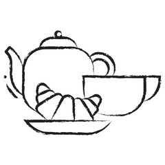 Wall Mural - Hand drawn croissant tea icon