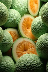 Aufkleber - a melon with half slice, seeds, and fruit, Generative AI technology.