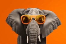 Elephant Cute Sunglasses Orange Wall. Generate Ai