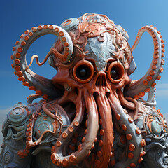 Poster - two octopus heads with heads and arms are shaped like a woman, Generative AI technology.