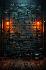 Fototapete - dark brick wall in the dark no light  Generative AI technology.