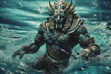 Poster - Nile's Protector: A captivating image of an abstract Egyptian God associated with the Nile River. Generative AI technology.