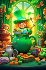 Leinwandbilder - The image combines bold colors and whimsical shapes to evoke the magical spirit of St. Patrick's Day. Generative AI technology.
