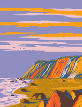 WPA Poster Art Of Gay Head Cliffs On Martha's Vineyard Located South Of Cape Cod In Dukes County, Massachusetts, United States Done In Works Project Administration Or Art Deco Style.
