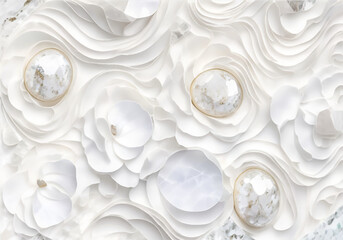 Wall Mural - elegant floral background with beautiful white flower pattern, luxury marble texture. floral rose ve