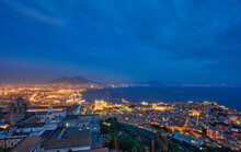 Naples, Italy. Beautiful Sunset Lights Over The Naples' Bay With The Marina