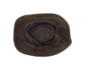 Poster - old crumpled leather cowboy hat isolated on white background