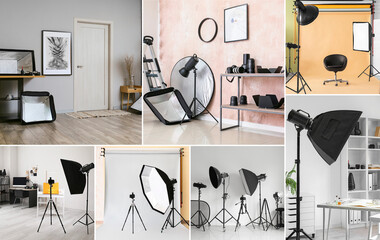 Wall Mural - Collage of modern interiors of photographer's offices and studios