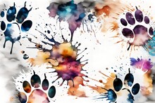Abstract Watercolor Background With Dog Paw
