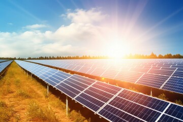 Poster - solar panels field. generate ai