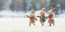 Christmas Elves Walking In The Snow